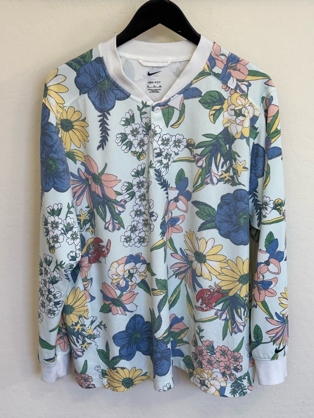 Nike Golf Men's Dri-FIT Long Sleeve Floral Henley Pullover Shirt Multi-Color XL